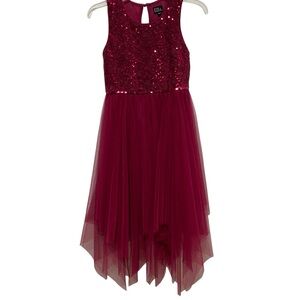 lilt Formal Party Dress Burgundy Sequin Tulle Handkerchief Hem Size 12 New